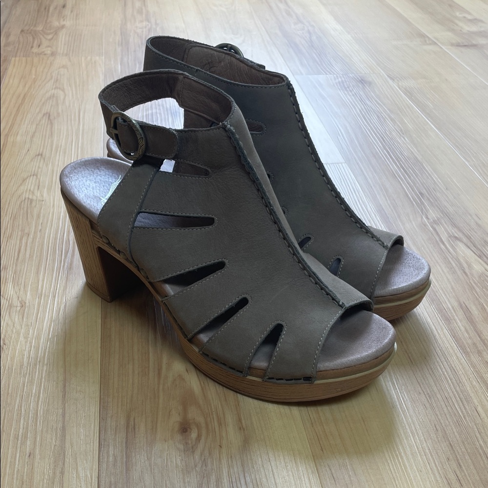 Women's Dansko Taupe Brown Leather Heeled Sandals